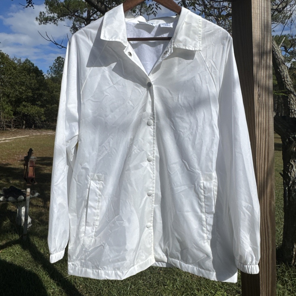 Vintage Blair Windbreaker Jacket‎ Women's Medium White Nylon Snap Collared 90s